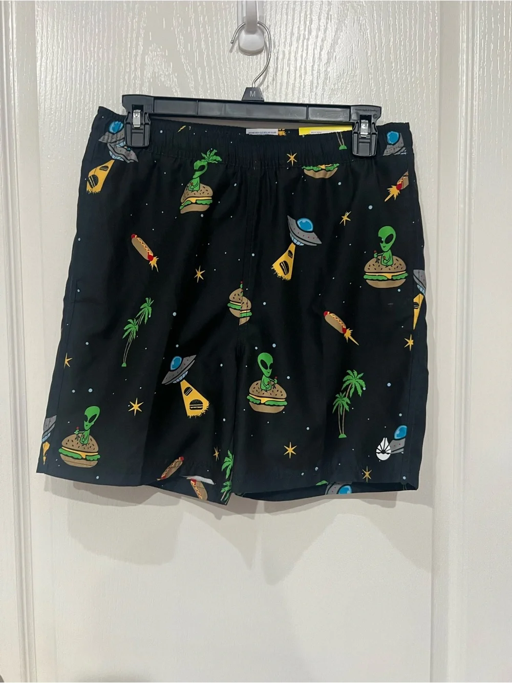 Boys Black Alien Print Swim Shorts